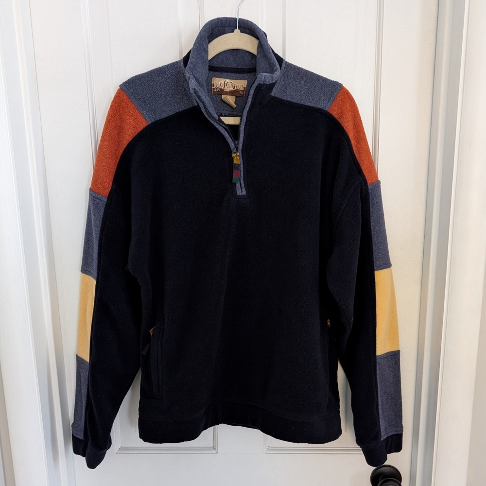 VTG Woodland Trail Mens 1/4 Zip Fleece Pullover MEDIUM Color Block Sleeve Jacket